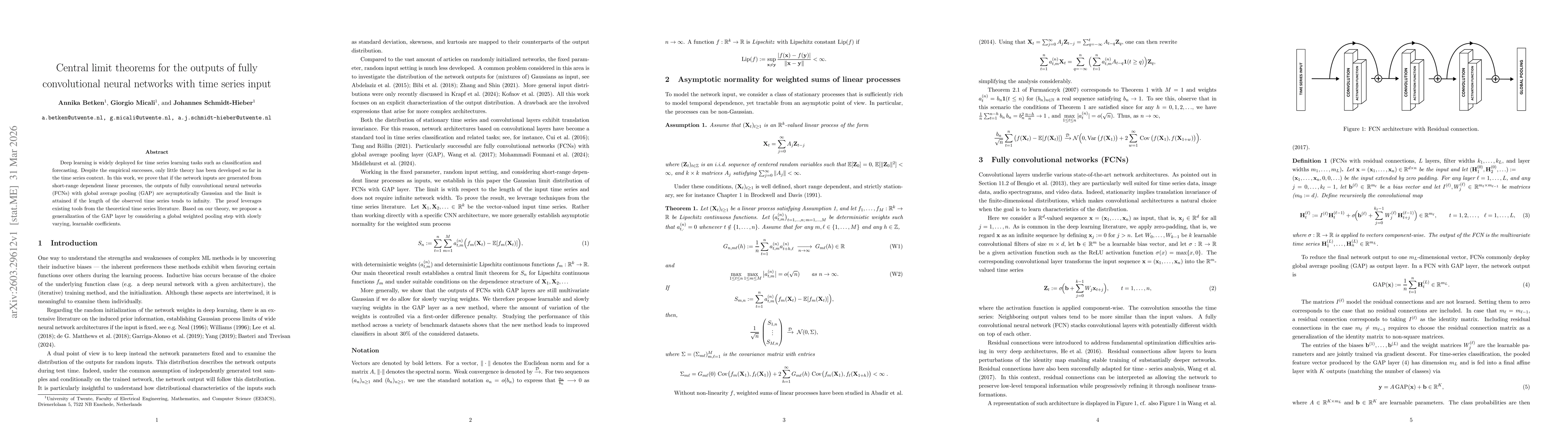 Thumbnail for Central limit theorems for the outputs of fully convolutional neural networks with time series input