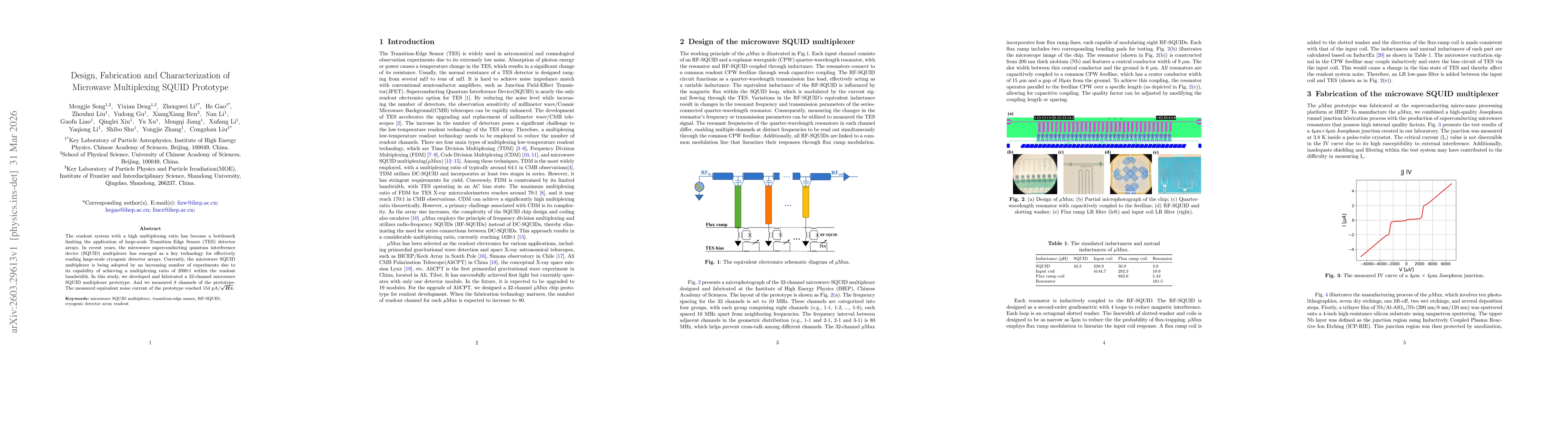 Thumbnail for Design, Fabrication and Characterization of Microwave Multiplexing SQUID Prototype
