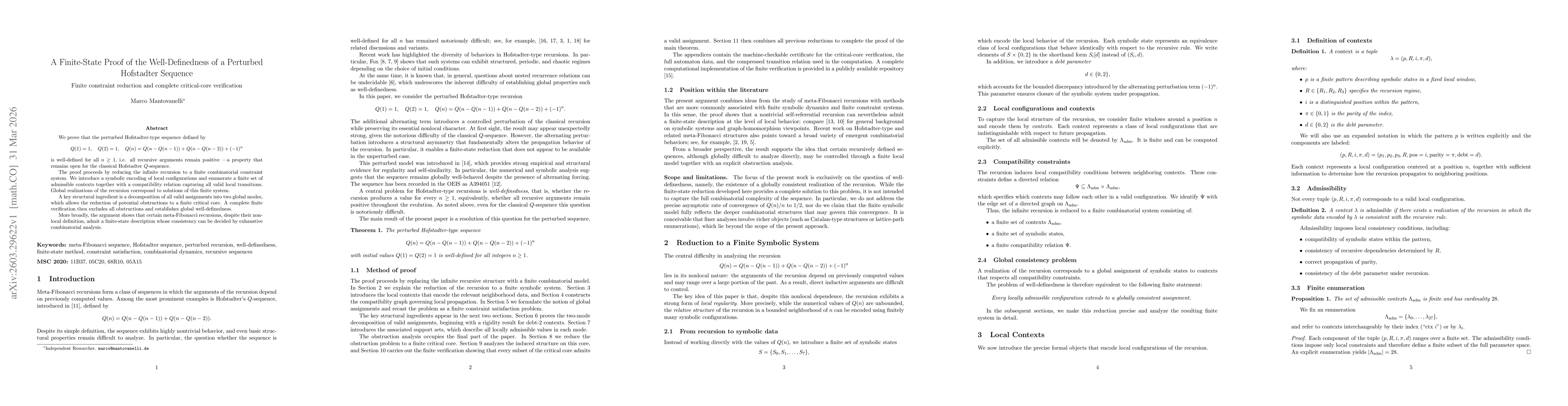 Thumbnail for A Finite-State Proof of the Well-Definedness of a Perturbed Hofstadter Sequence
