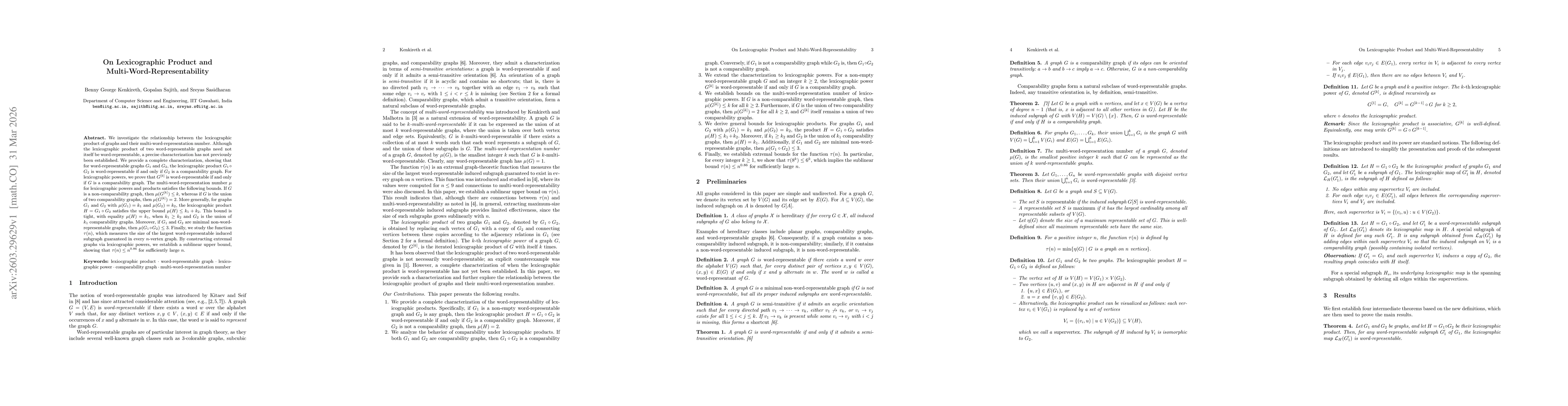 Thumbnail for On Lexicographic Product and Multi-Word-Representability