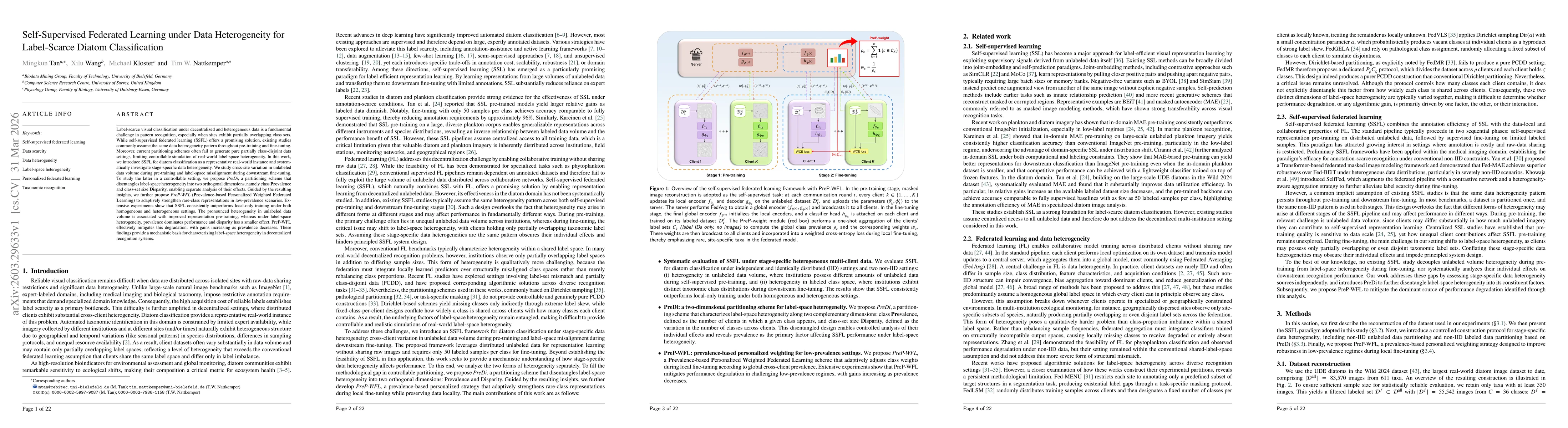 Thumbnail for Self-Supervised Federated Learning under Data Heterogeneity for Label-Scarce Diatom Classification