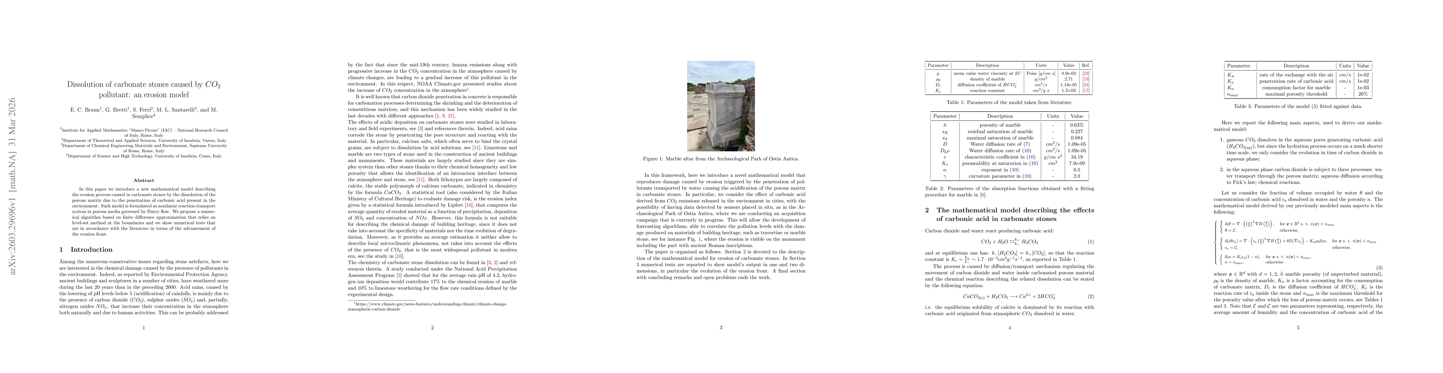 Thumbnail for Dissolution of carbonate stones caused by CO2 pollutant: an erosion model