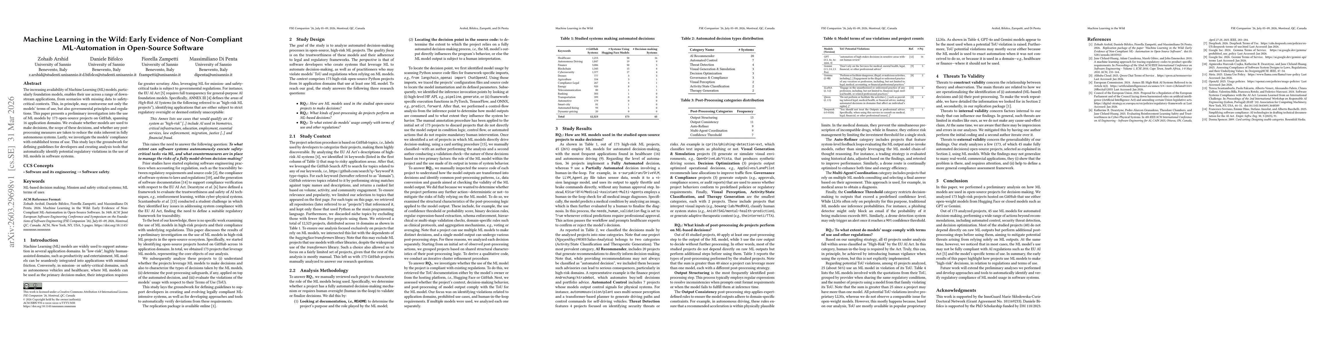 Thumbnail for Machine Learning in the Wild: Early Evidence of Non-Compliant ML-Automation in Open-Source Software