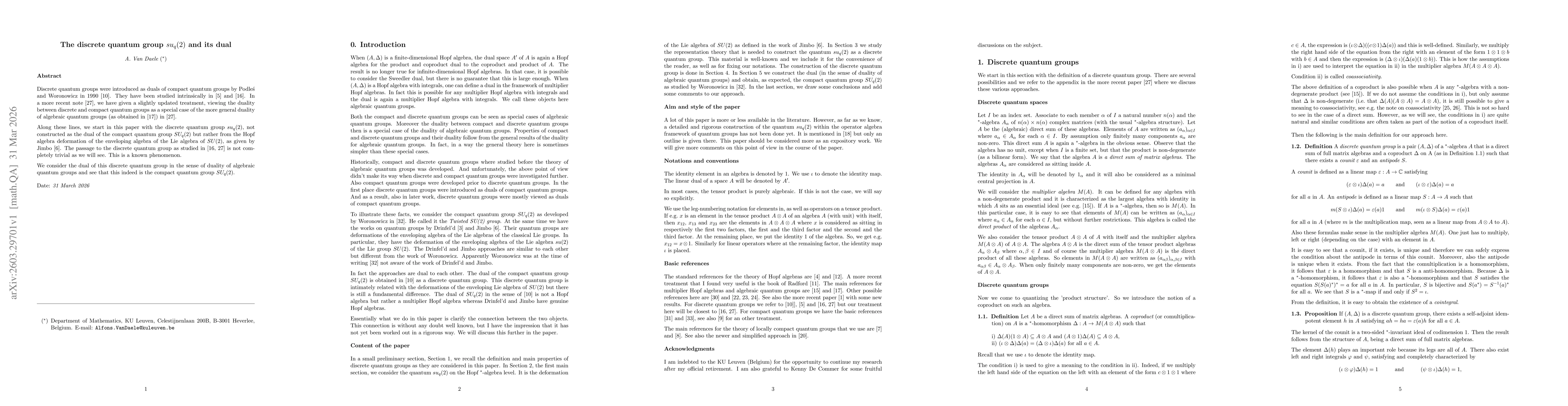 Thumbnail for The discrete quantum group $su_q(2)$ and its dual