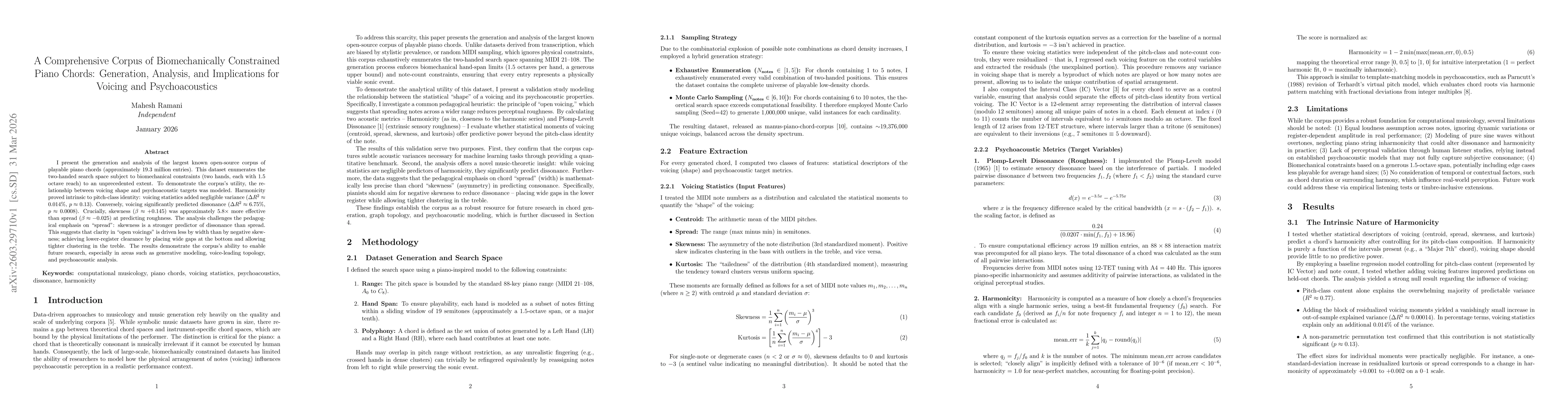 Thumbnail for A Comprehensive Corpus of Biomechanically Constrained Piano Chords: Generation, Analysis, and Implications for Voicing and Psychoacoustics