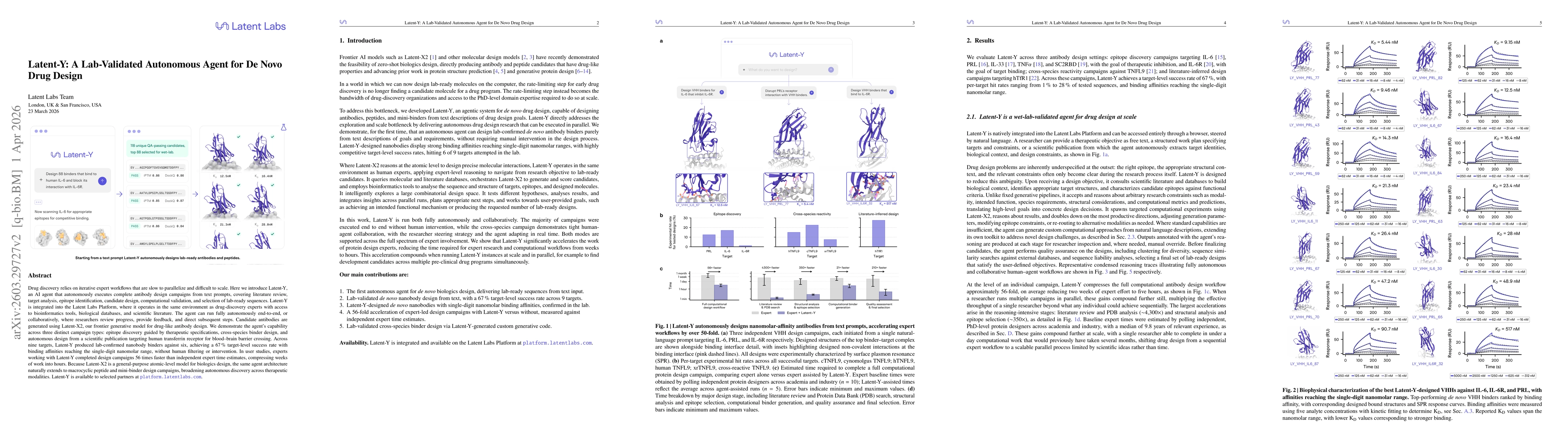 Thumbnail for Latent-Y: A Lab-Validated Autonomous Agent for De Novo Drug Design