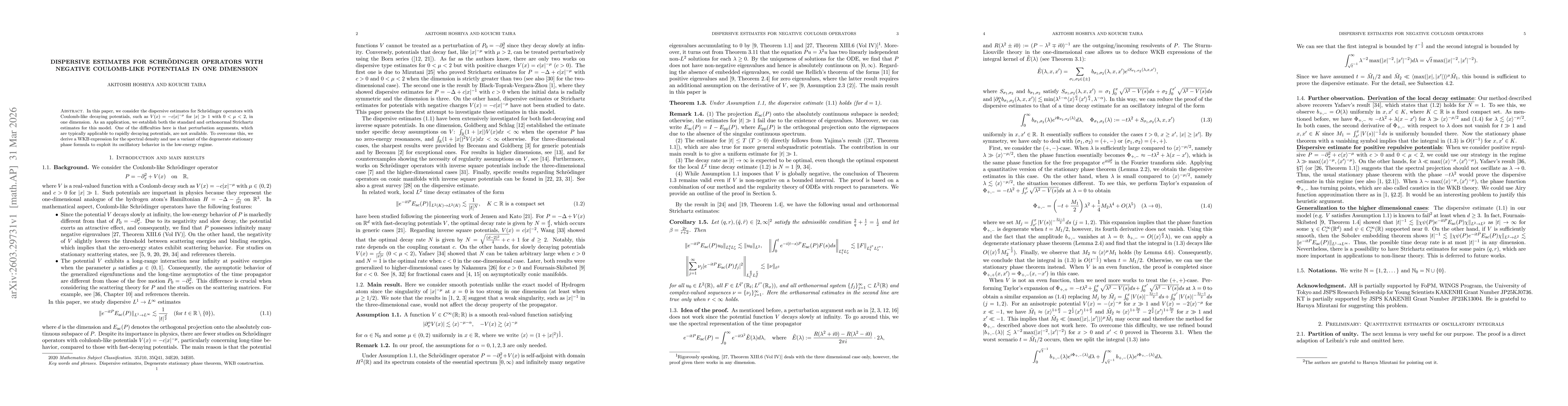 Thumbnail for Dispersive estimates for Schrödinger operators with negative Coulomb-like potentials in one dimension