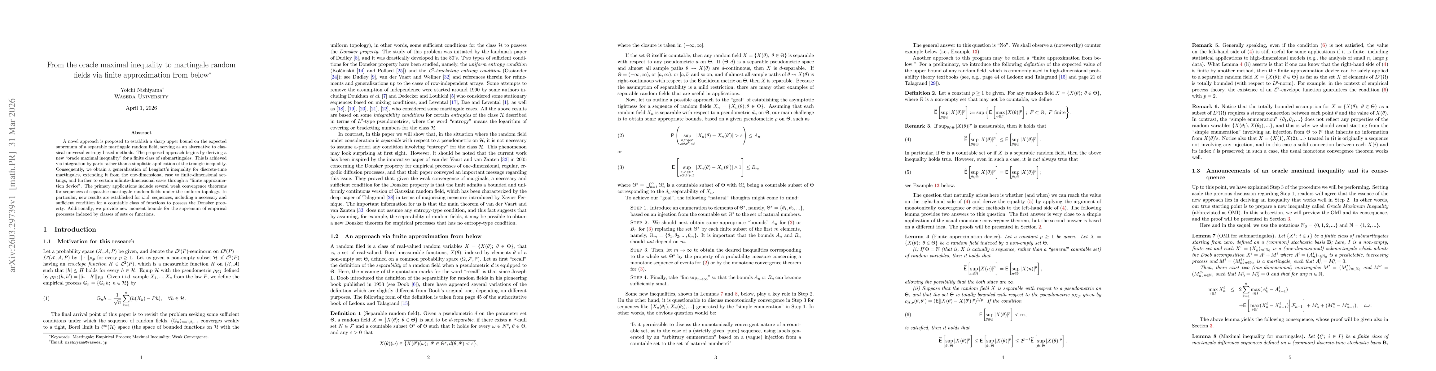 Thumbnail for From the oracle maximal inequality to martingale random fields via finite approximation from below