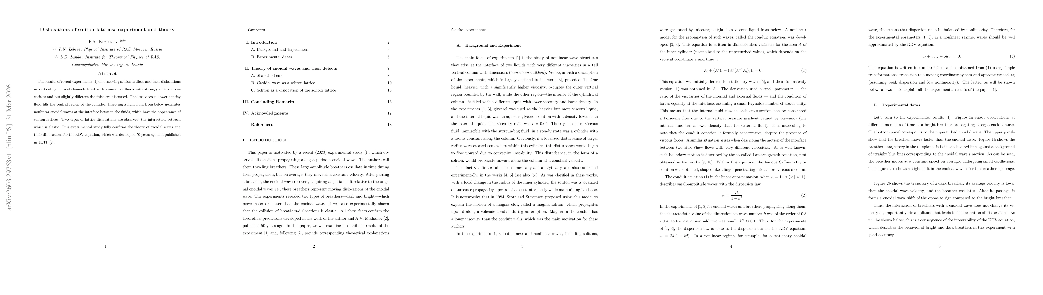 Thumbnail for Dislocations of soliton lattices: experiment and theory