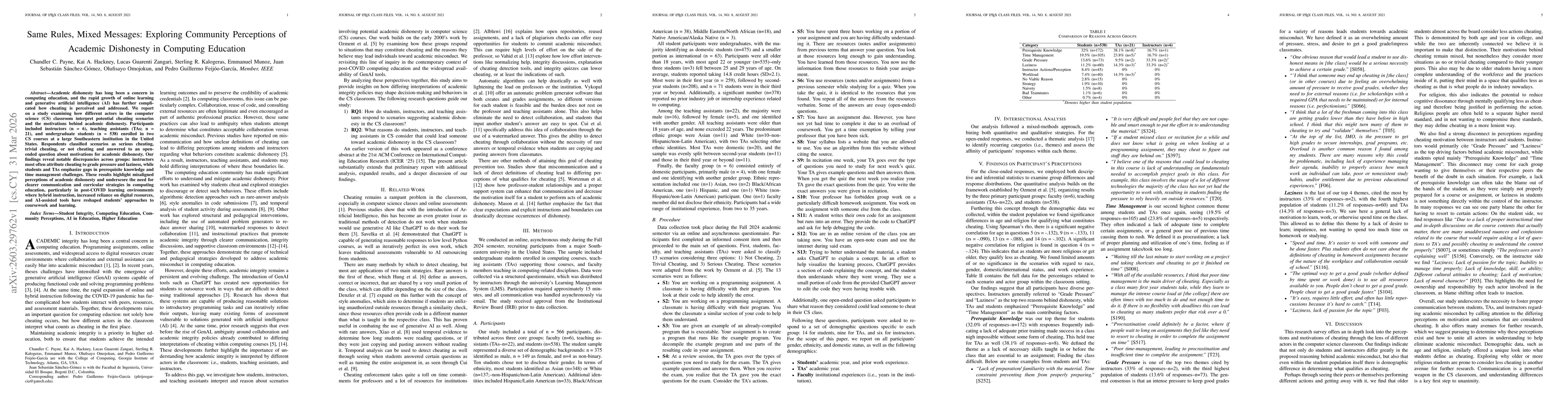 Thumbnail for Same Rules, Mixed Messages: Exploring Community Perceptions of Academic Dishonesty in Computing Education