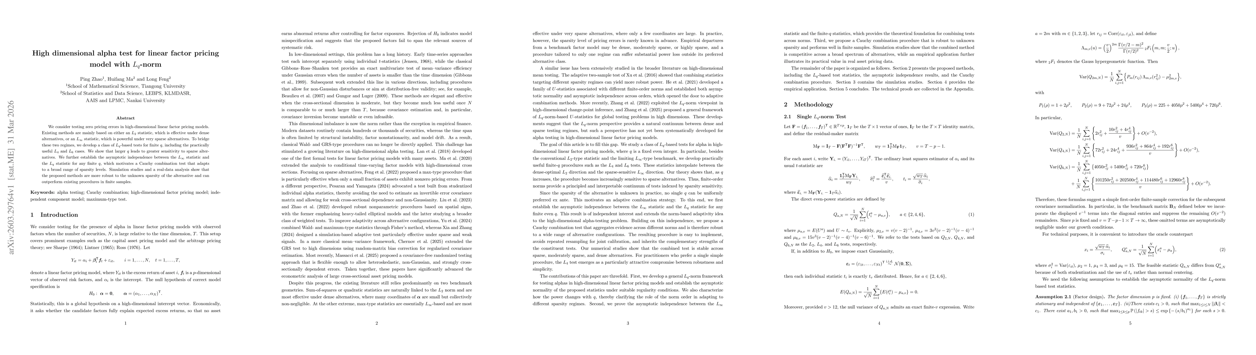 Thumbnail for High dimensional alpha test for linear factor pricing model with $L_q$-norm