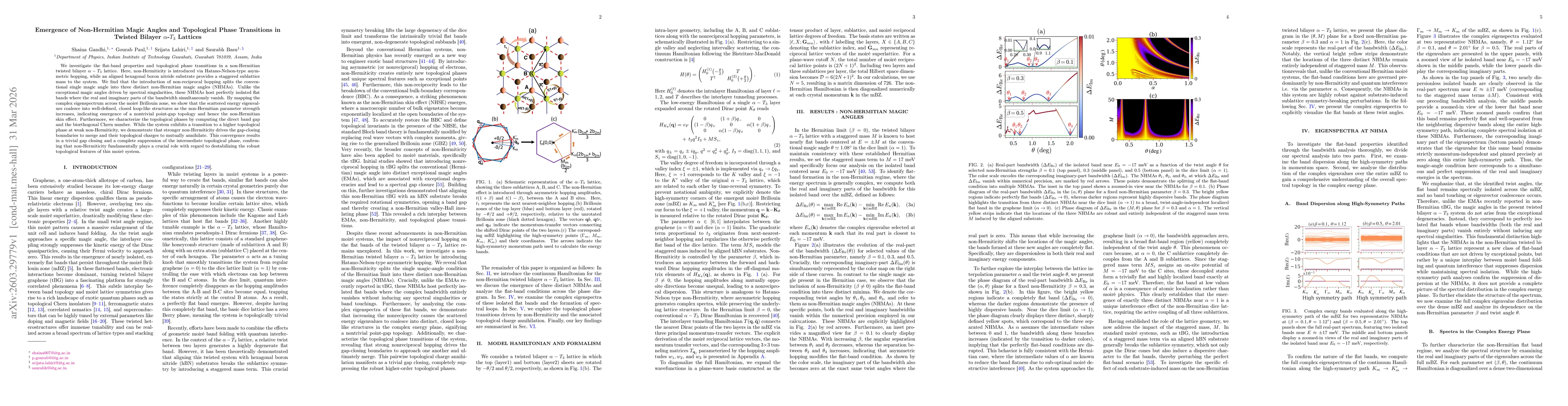 Thumbnail for Emergence of Non-Hermitian Magic Angles and Topological Phase Transitions in Twisted Bilayer $α$-$T_3$ Lattices