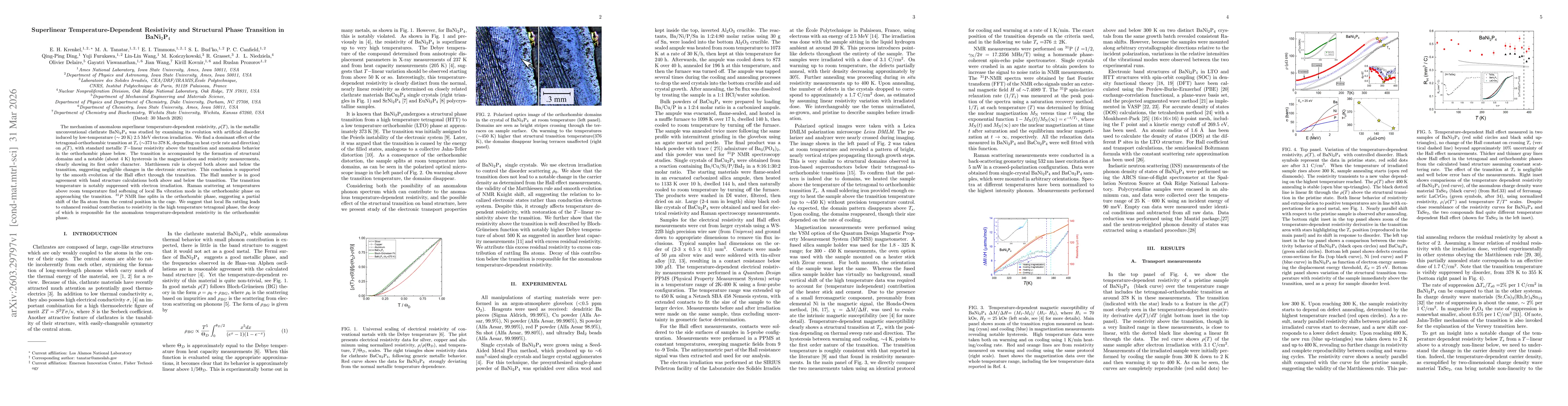 Thumbnail for Superlinear Temperature-Dependent Resistivity and Structural Phase Transition in BaNi$_2$P$_4$