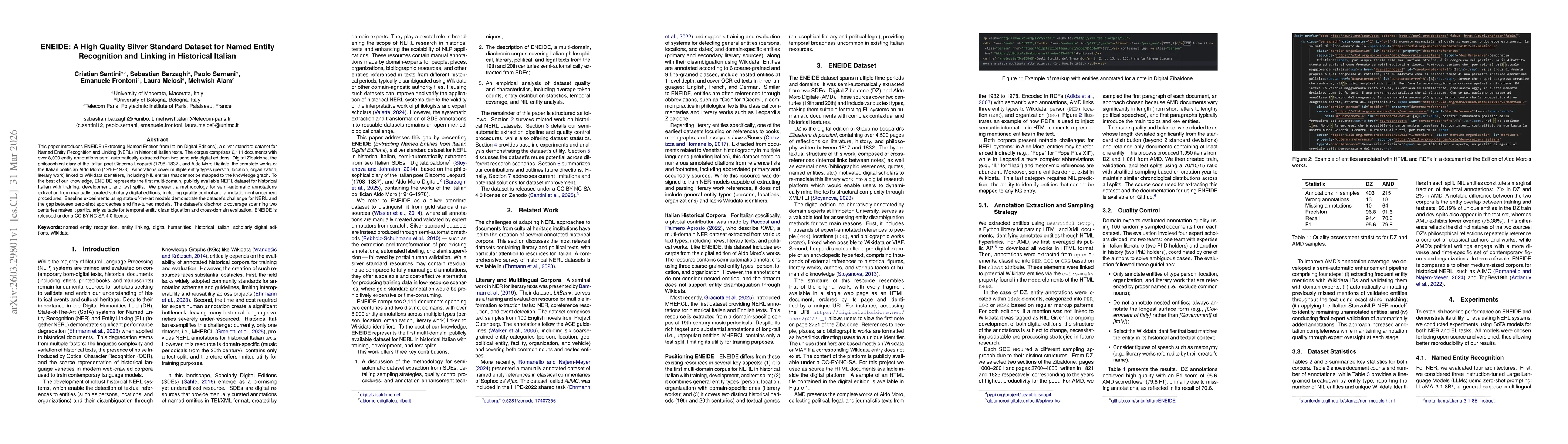 Thumbnail for ENEIDE: A High Quality Silver Standard Dataset for Named Entity Recognition and Linking in Historical Italian