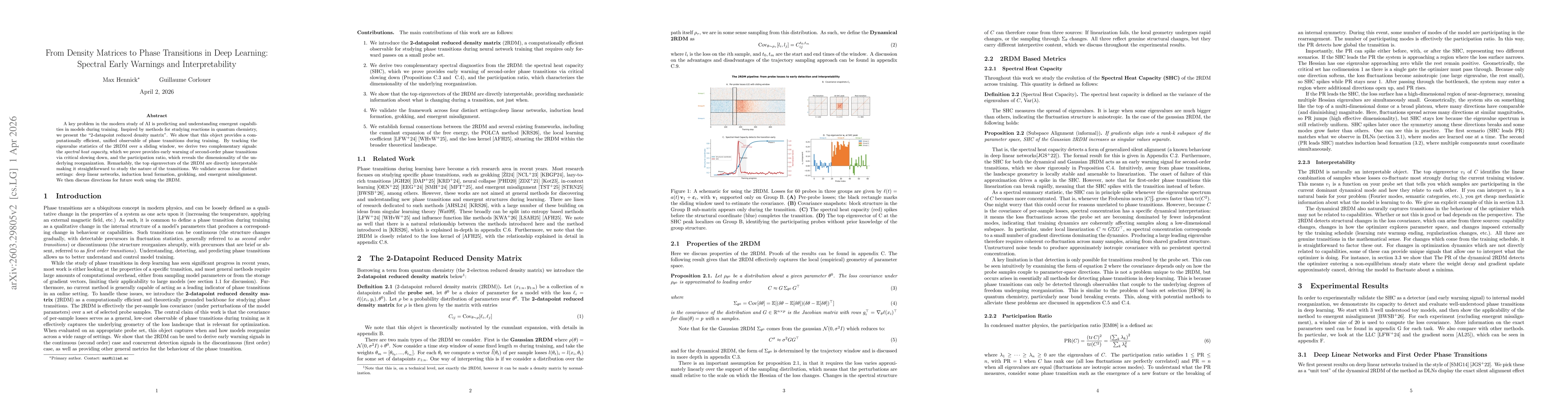 Thumbnail for From Density Matrices to Phase Transitions in Deep Learning: Spectral Early Warnings and Interpretability
