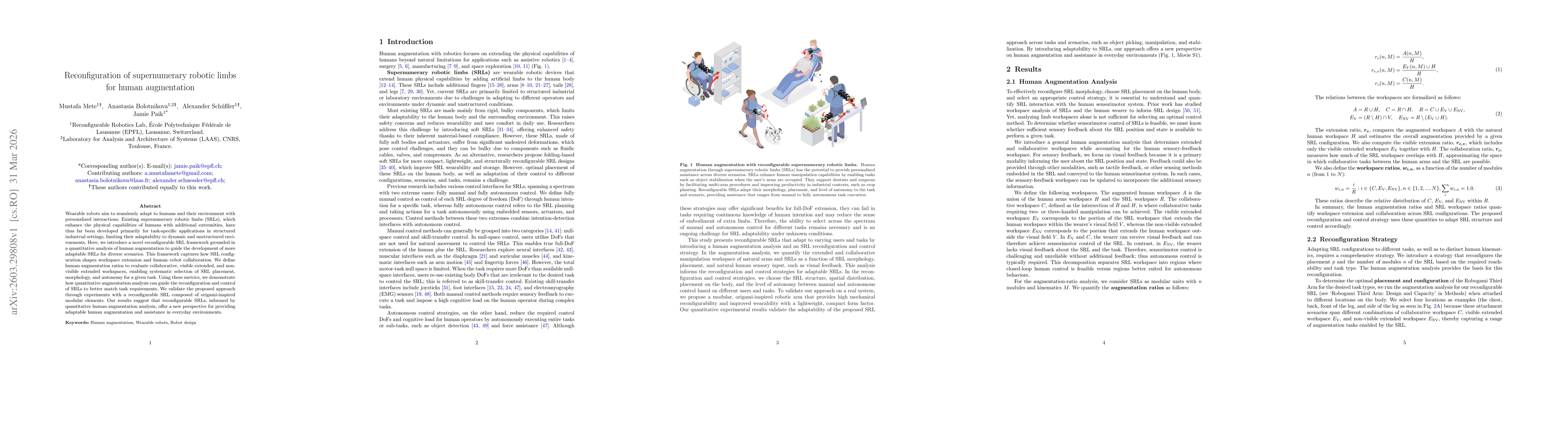 Thumbnail for Reconfiguration of supernumerary robotic limbs for human augmentation
