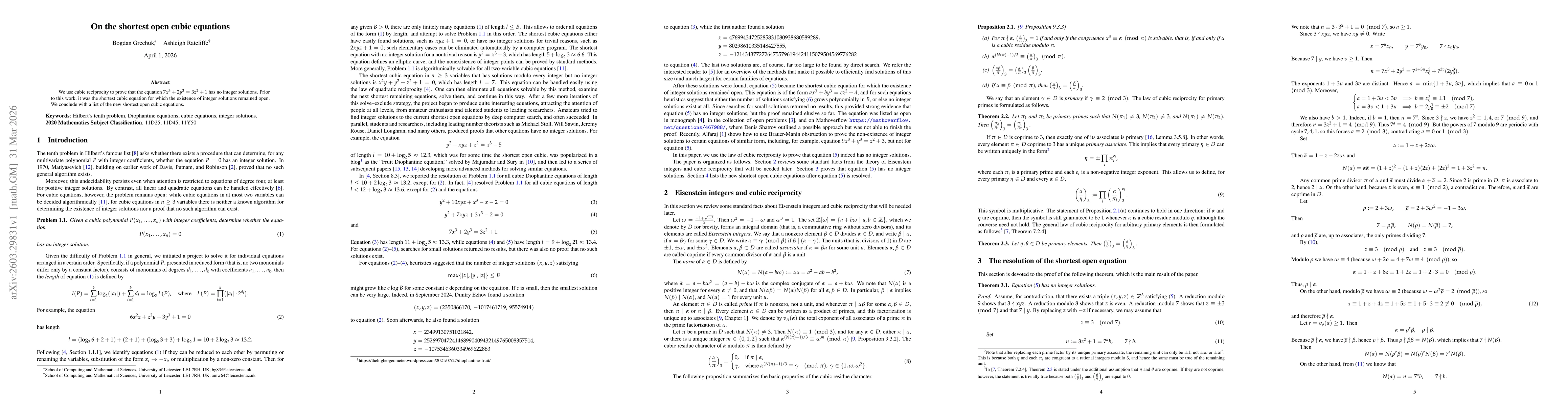 Thumbnail for On the shortest open cubic equations