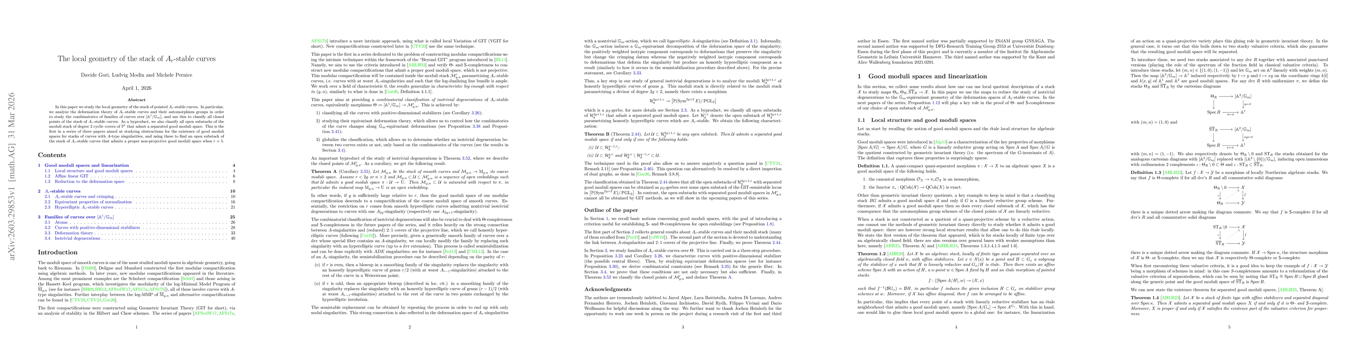 Thumbnail for The local geometry of the stack of $A_r$-stable curves
