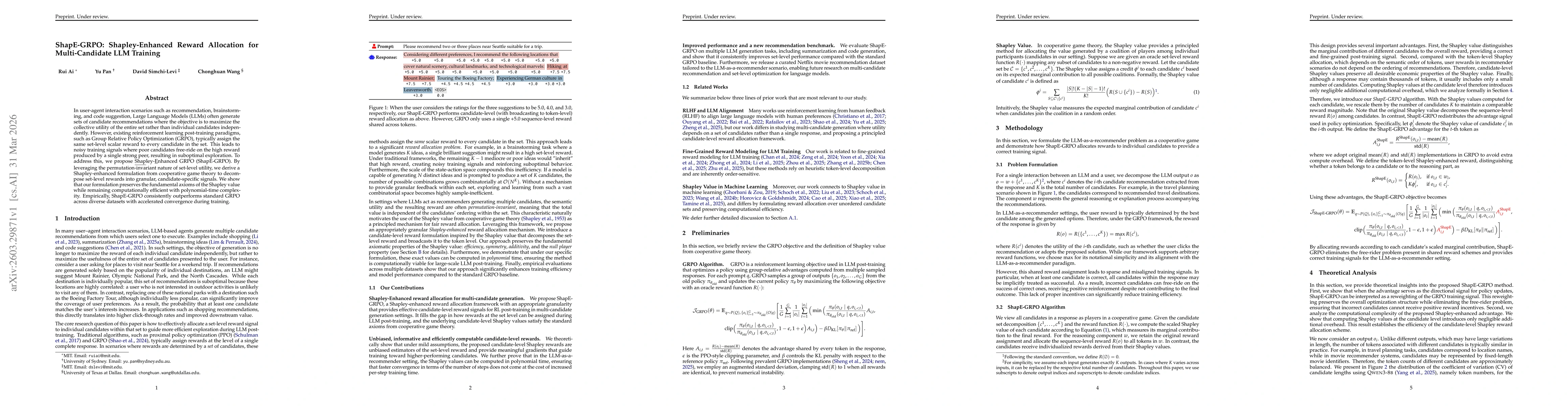 Thumbnail for ShapE-GRPO: Shapley-Enhanced Reward Allocation for Multi-Candidate LLM Training