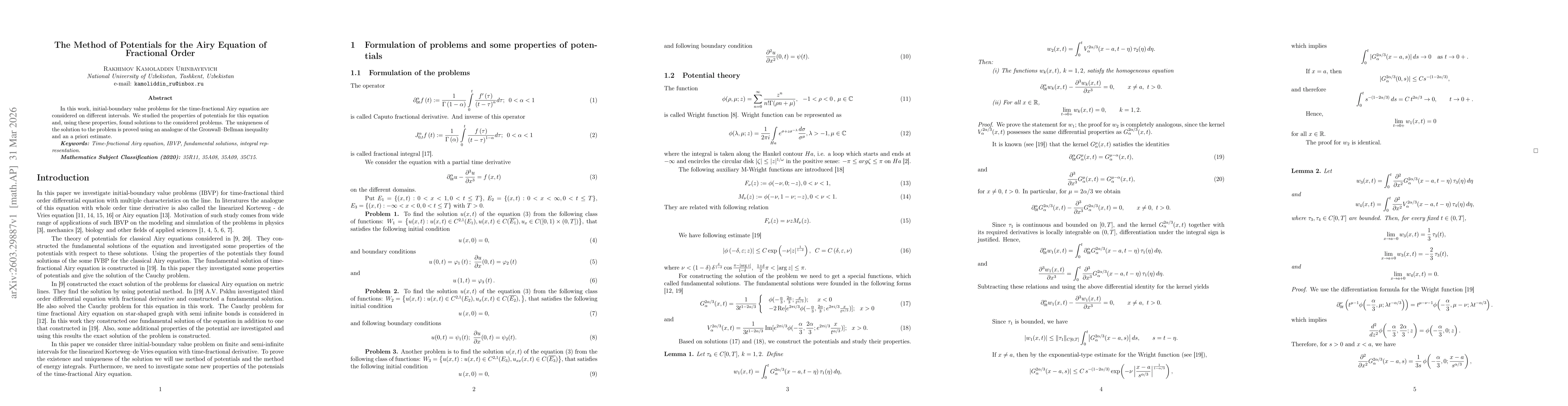 Thumbnail for The Method of Potentials for the Airy Equation of Fractional Order