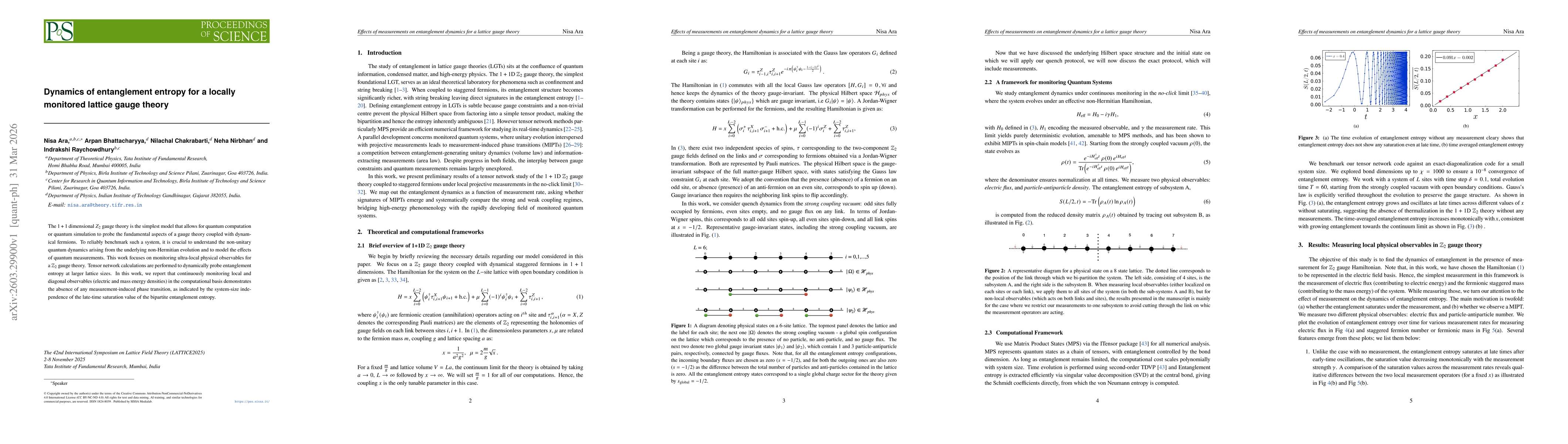 Thumbnail for Dynamics of entanglement entropy for a locally monitored lattice gauge theory