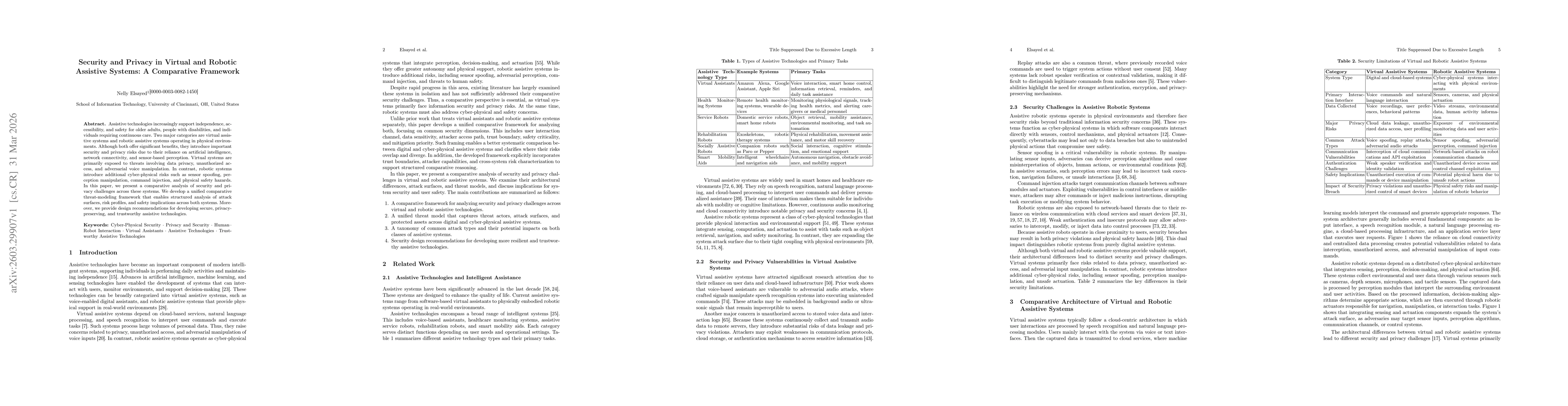 Thumbnail for Security and Privacy in Virtual and Robotic Assistive Systems: A Comparative Framework