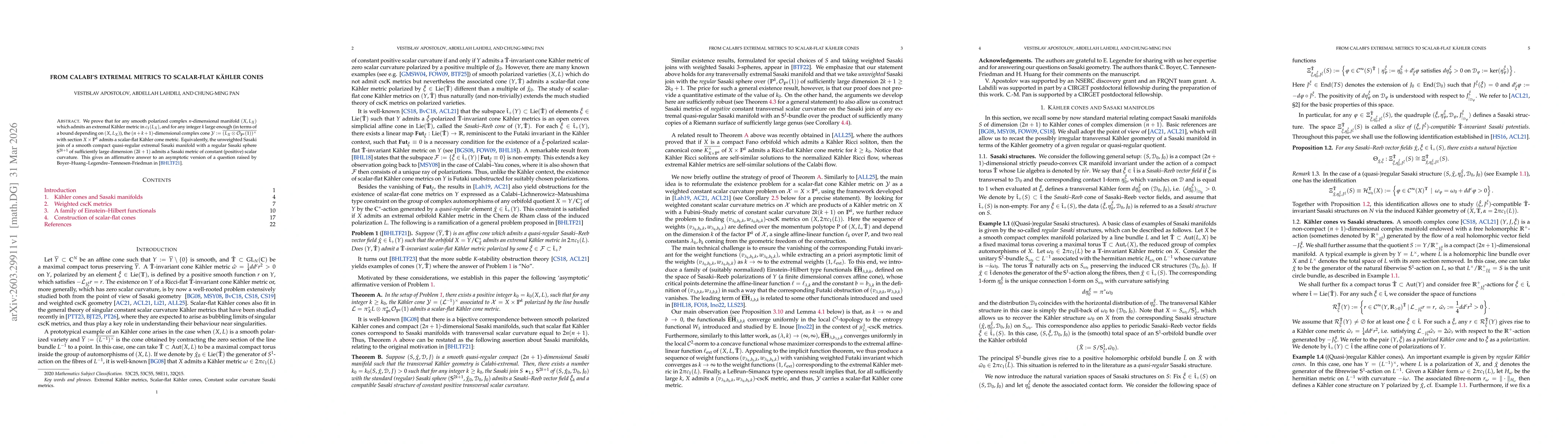 Thumbnail for From Calabi's extremal metrics to scalar-flat Kähler cones