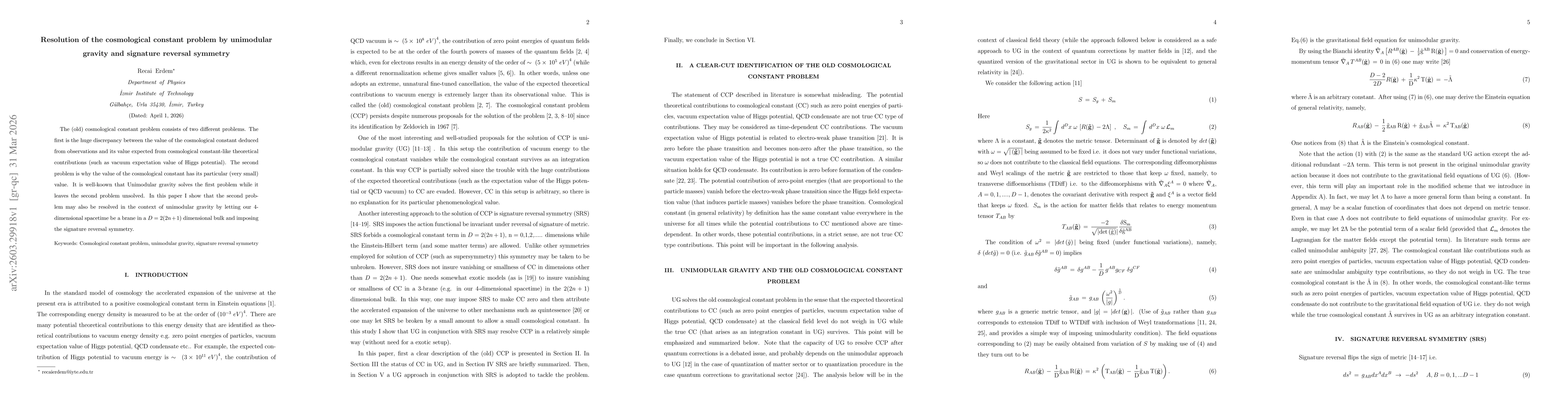 Thumbnail for Resolution of the cosmological constant problem by unimodular gravity and signature reversal symmetry