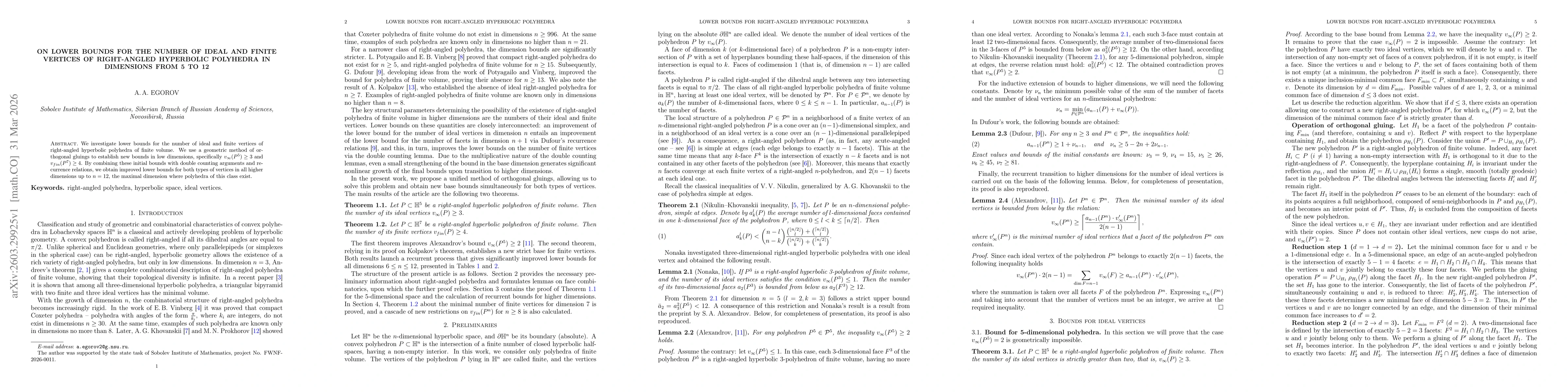 Thumbnail for On lower bounds for the number of ideal and finite vertices of right-angled hyperbolic polyhedra in dimensions from 5 to 12