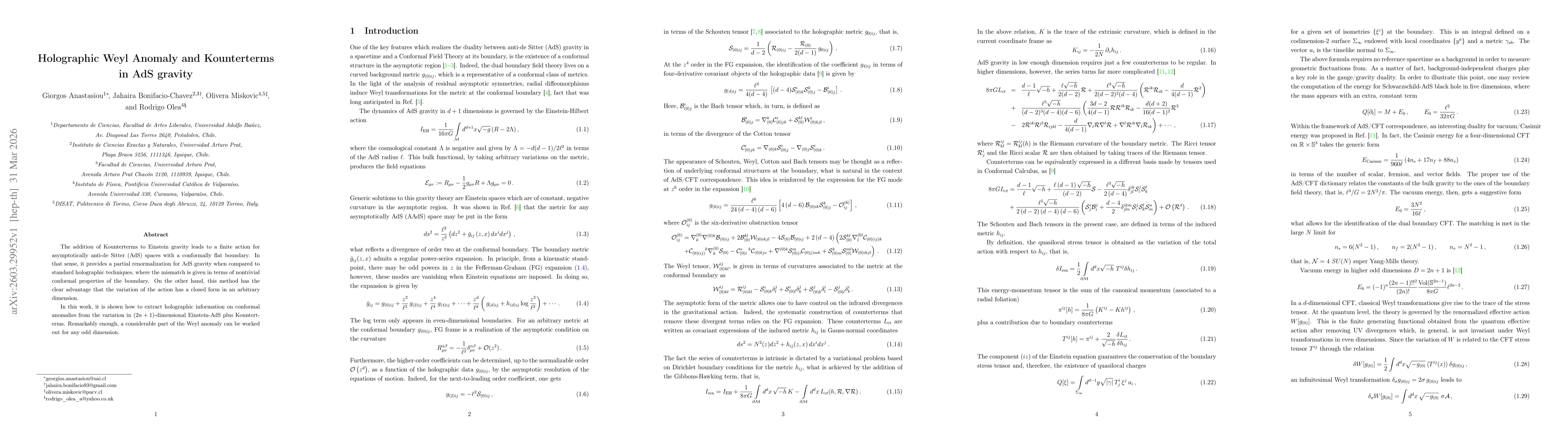 Thumbnail for Holographic Weyl Anomaly and Kounterterms in AdS gravity