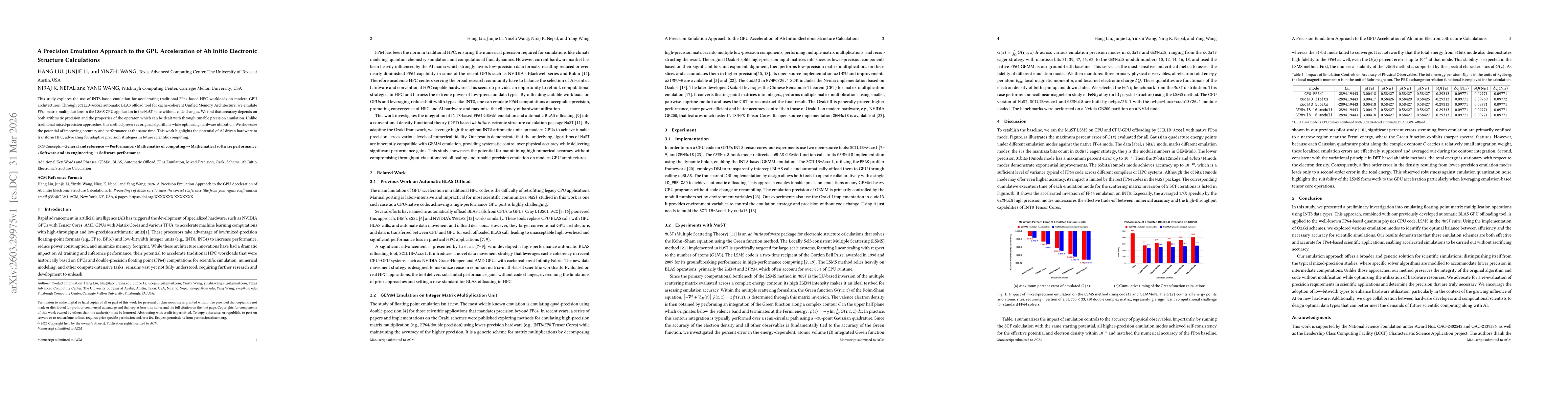 Thumbnail for A Precision Emulation Approach to the GPU Acceleration of Ab Initio Electronic Structure Calculations