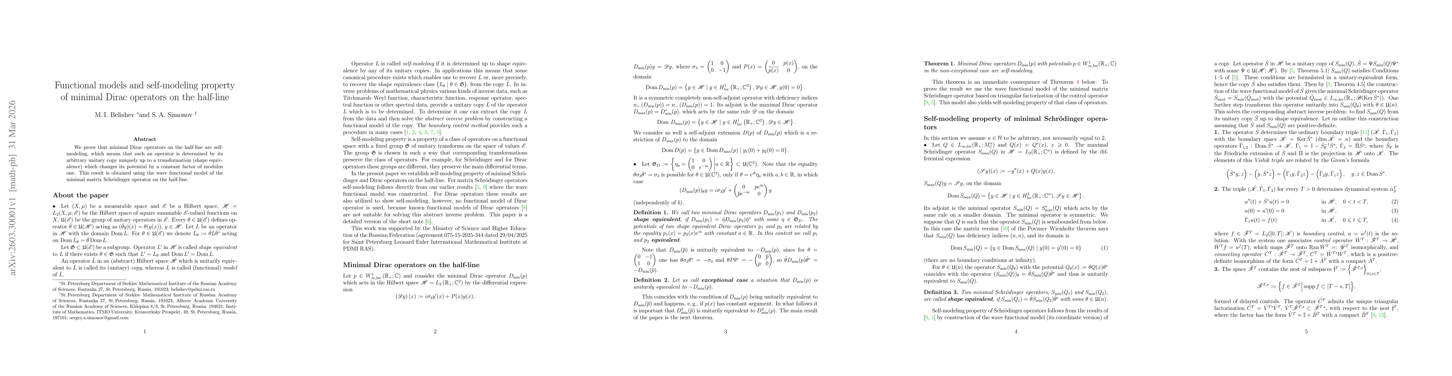 Thumbnail for Functional models and self-modeling property of minimal Dirac operators on the half-line