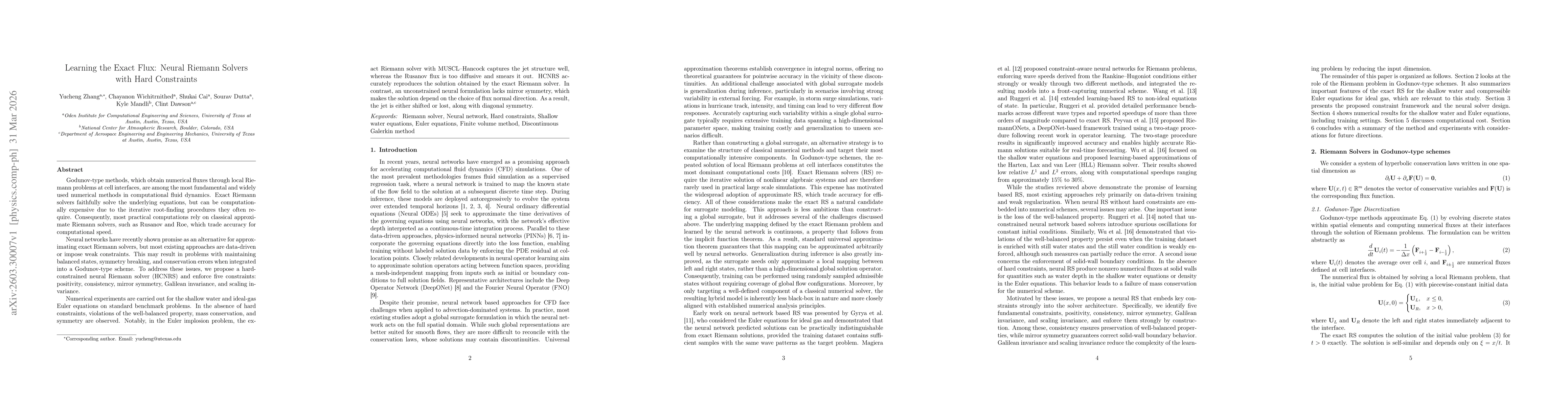 Thumbnail for Learning the Exact Flux: Neural Riemann Solvers with Hard Constraints