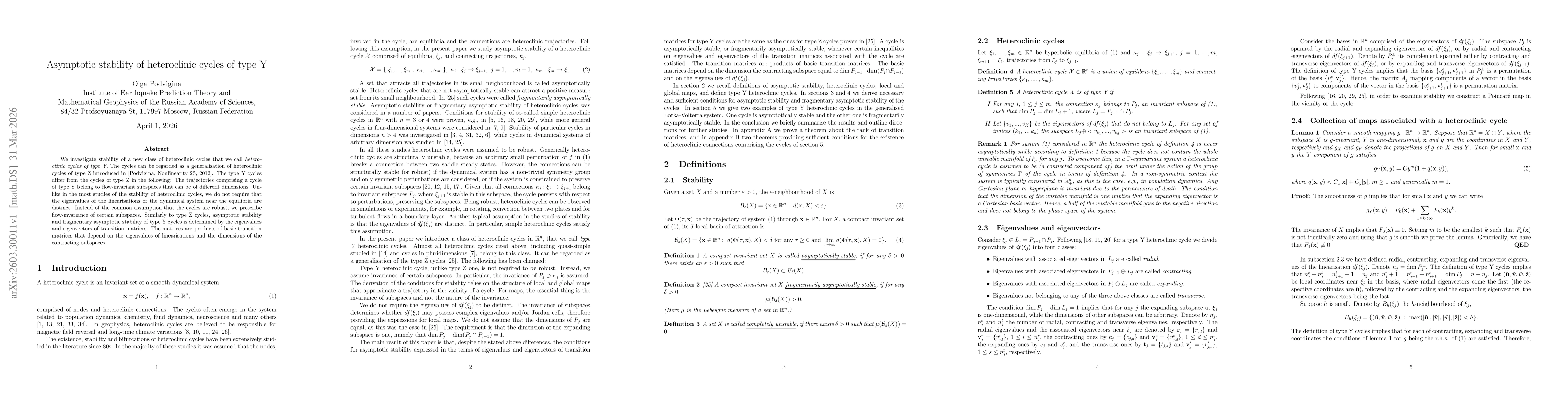 Thumbnail for Asymptotic stability of heteroclinic cycles of type Y