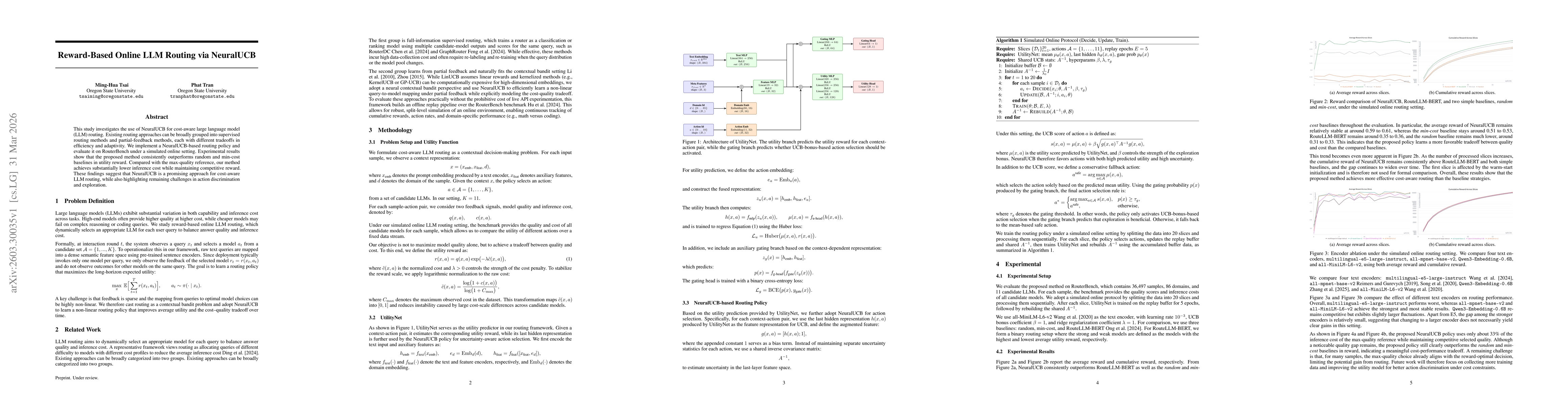 Thumbnail for Reward-Based Online LLM Routing via NeuralUCB