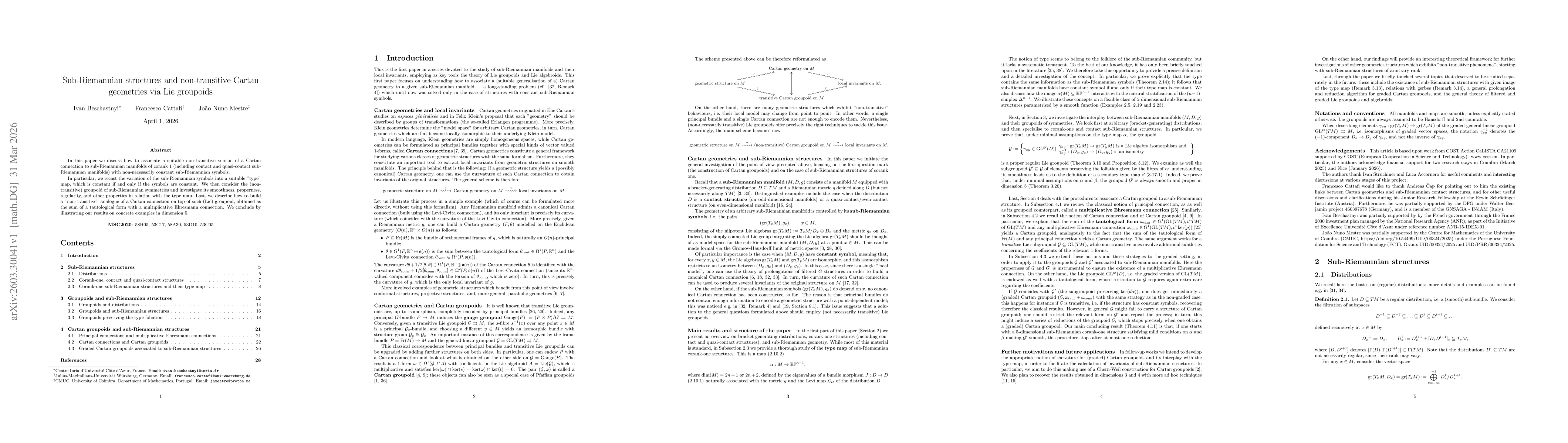 Thumbnail for Sub-Riemannian structures and non-transitive Cartan geometries via Lie groupoids