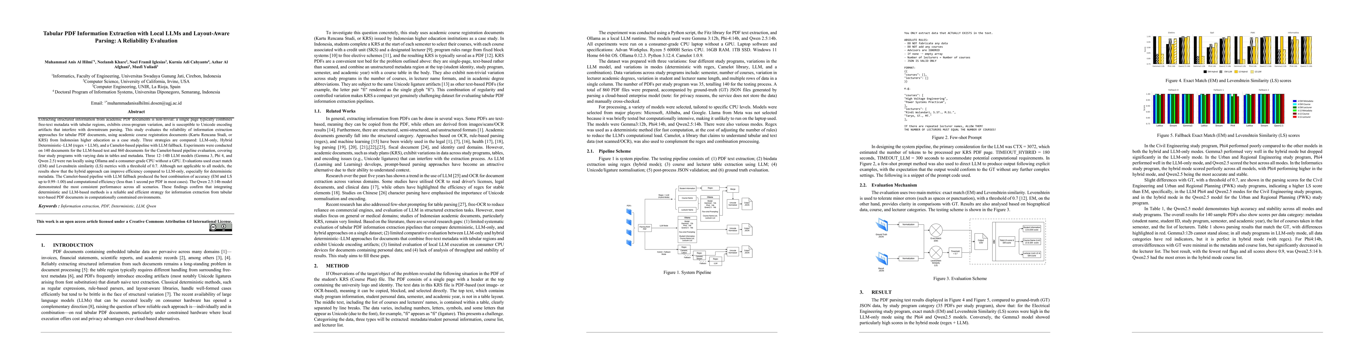 Thumbnail for Tabular PDF Information Extraction with Local LLMs and Layout-Aware Parsing: A Reliability Evaluation
