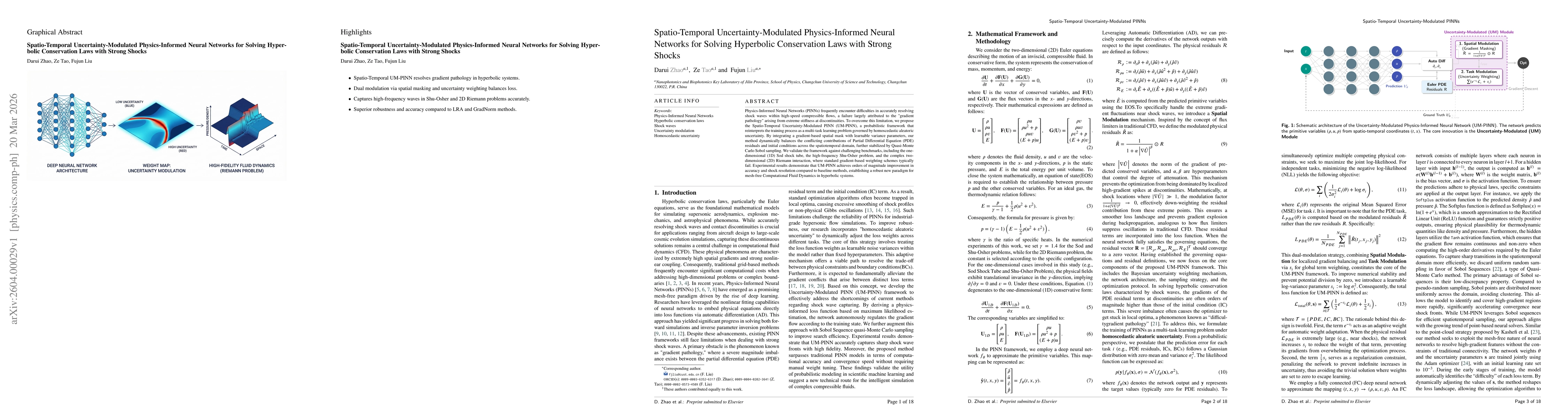 Thumbnail for Spatio-Temporal Uncertainty-Modulated Physics-Informed Neural Networks for Solving Hyperbolic Conservation Laws with Strong Shocks