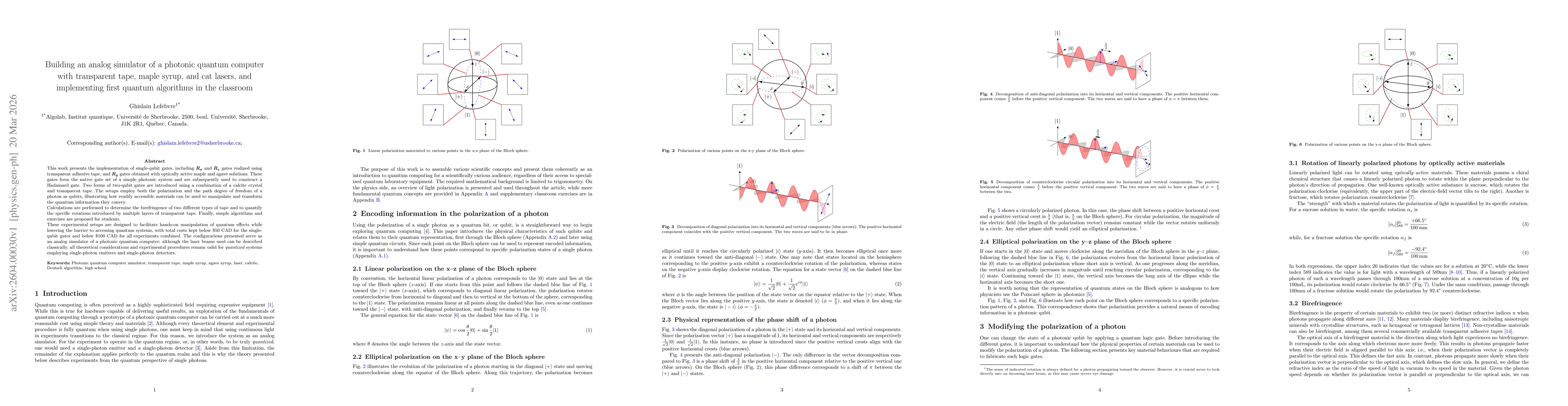 Thumbnail for Building an analog simulator of a photonic quantum computer with transparent tape, maple syrup, and cat lasers, and implementing first quantum algorithms in the classroom
