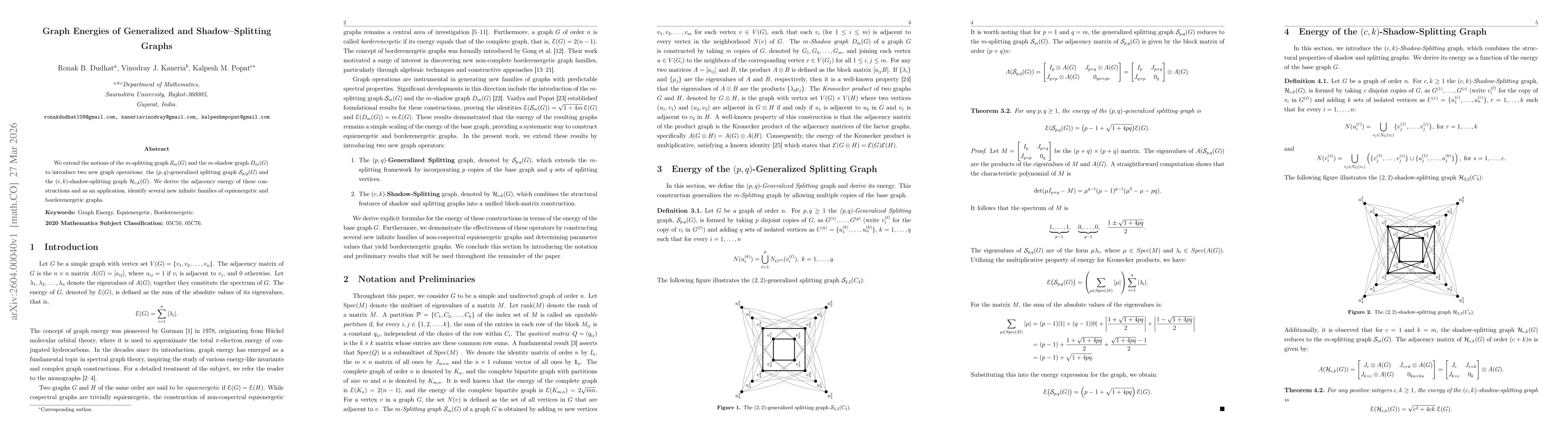Thumbnail for Graph Energies of Generalized and Shadow-Splitting Graphs