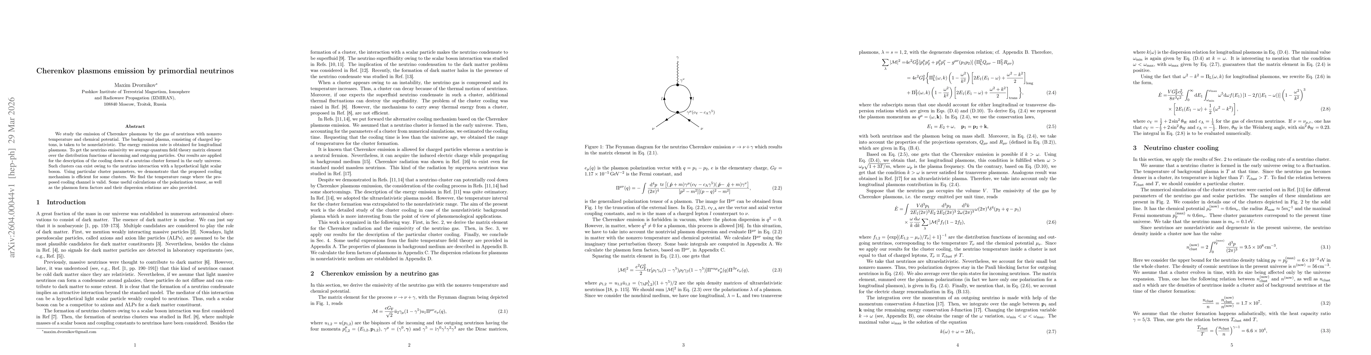Thumbnail for Cherenkov plasmons emission by primordial neutrinos