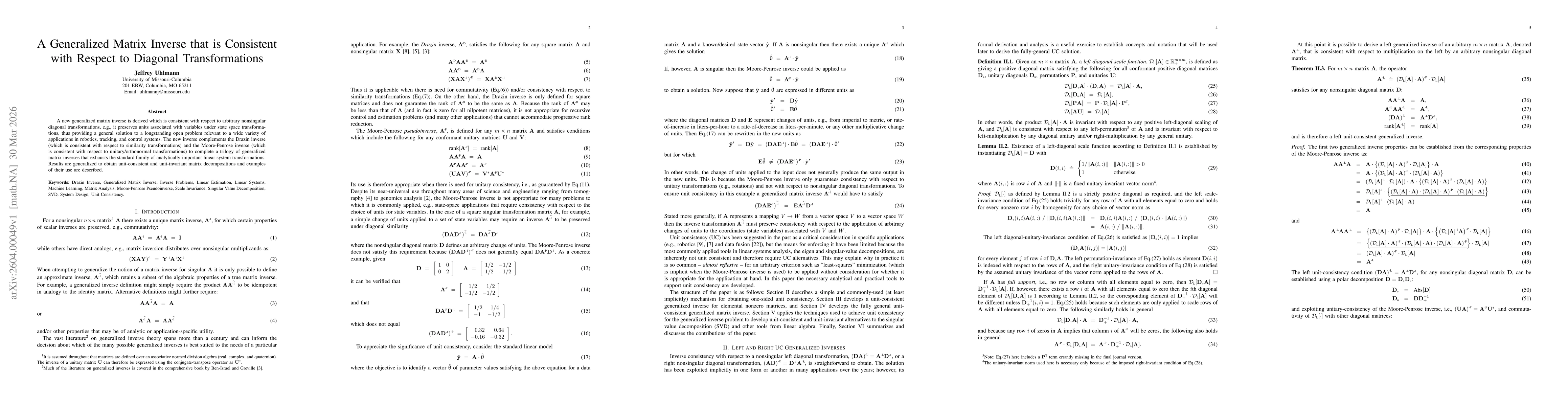 Thumbnail for A Generalized Matrix Inverse that is Consistent with Respect to Diagonal Transformations