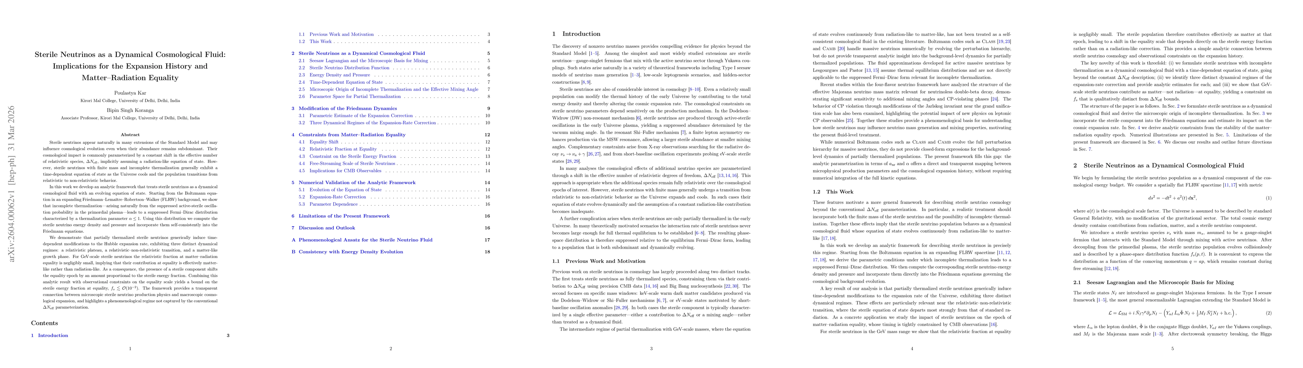 Thumbnail for Sterile Neutrinos as a Dynamical Cosmological Fluid: Implications for the Expansion History and Matter-Radiation Equality