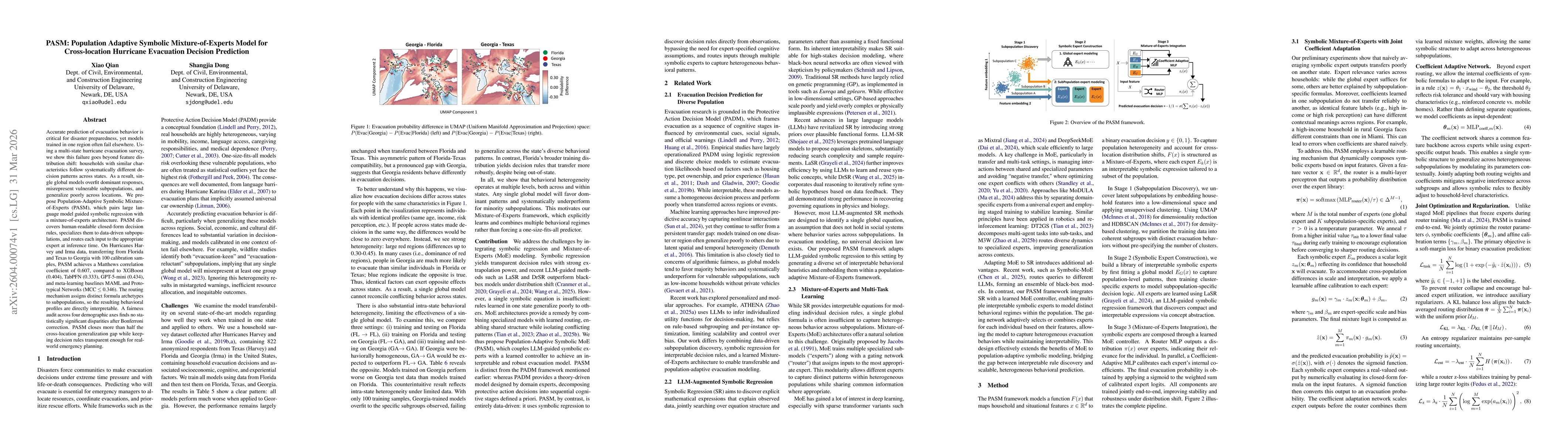 Thumbnail for PASM: Population Adaptive Symbolic Mixture-of-Experts Model for Cross-location Hurricane Evacuation Decision Prediction