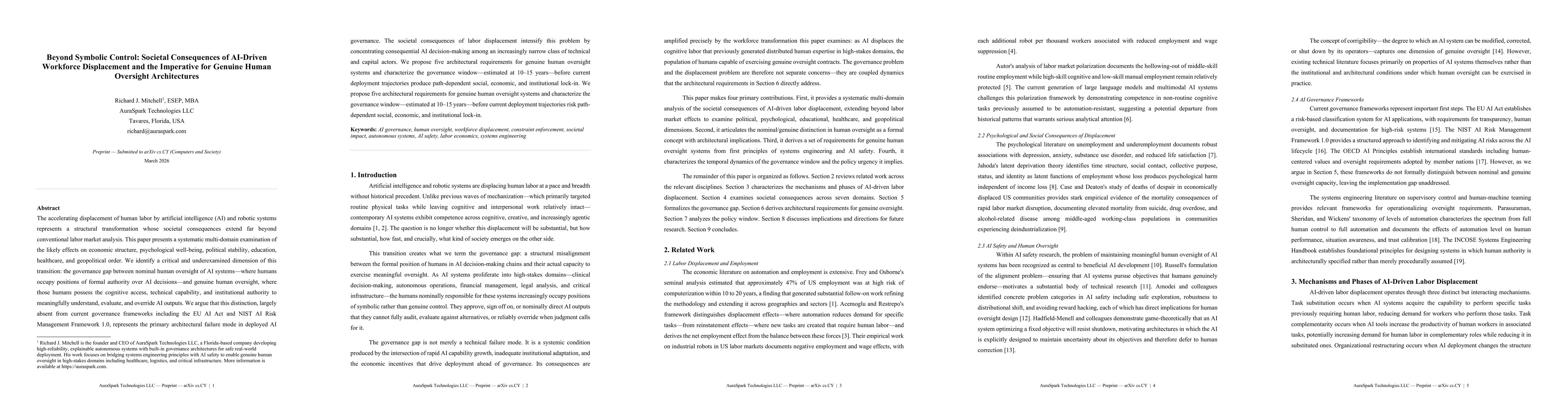 Thumbnail for Beyond Symbolic Control: Societal Consequences of AI-Driven Workforce Displacement and the Imperative for Genuine Human Oversight Architectures