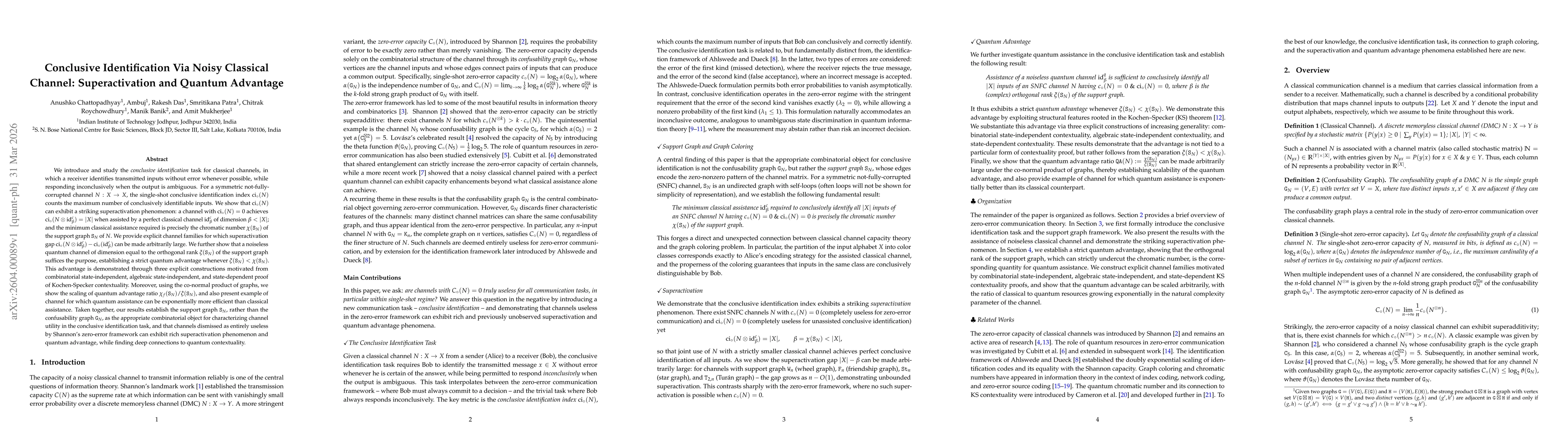Thumbnail for Conclusive Identification Via Noisy Classical Channel: Superactivation and Quantum Advantage