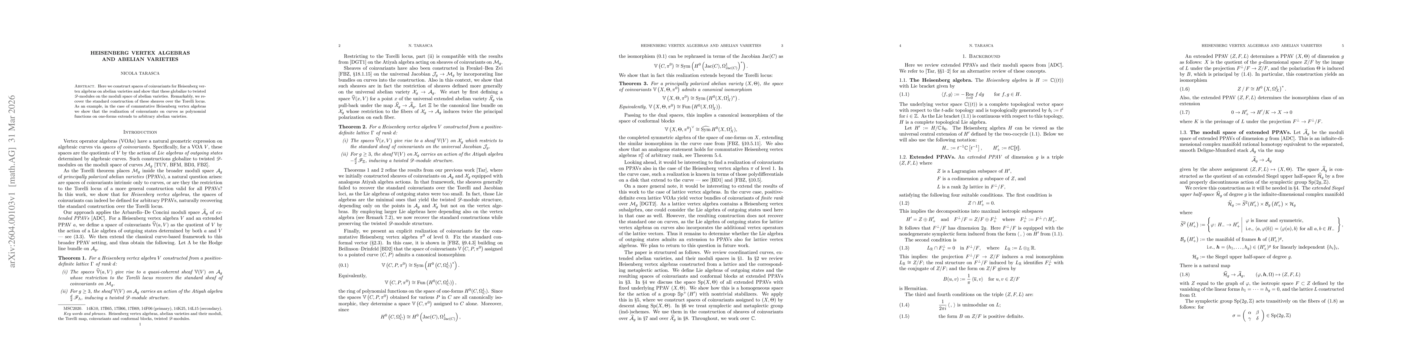 Thumbnail for Heisenberg vertex algebras and abelian varieties
