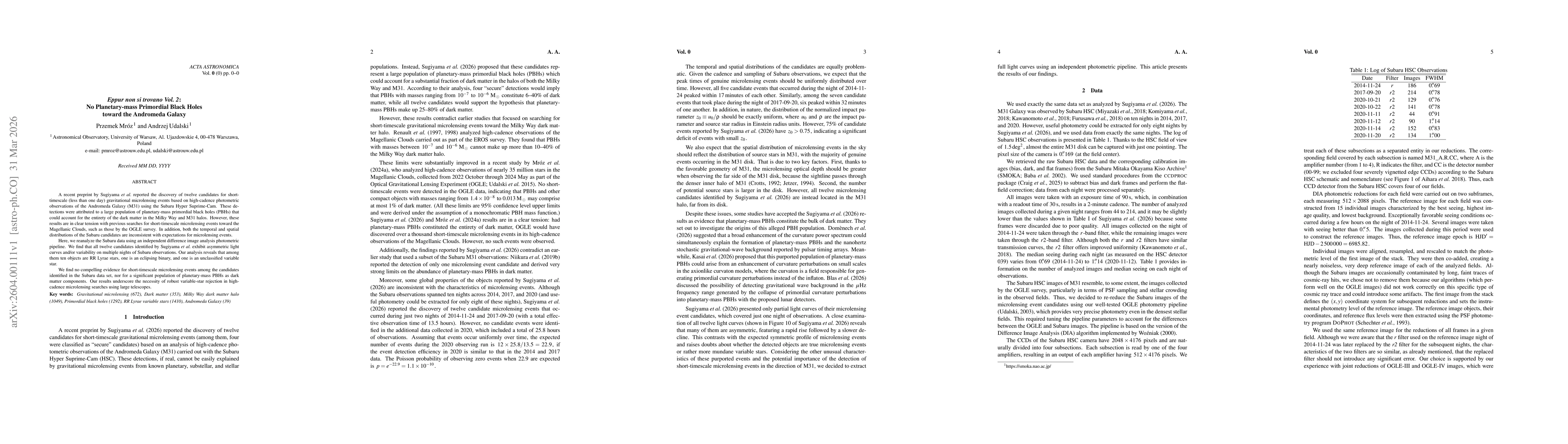 Thumbnail for Eppur non si trovano Vol. 2: No Planetary-mass Primordial Black Holes toward the Andromeda Galaxy