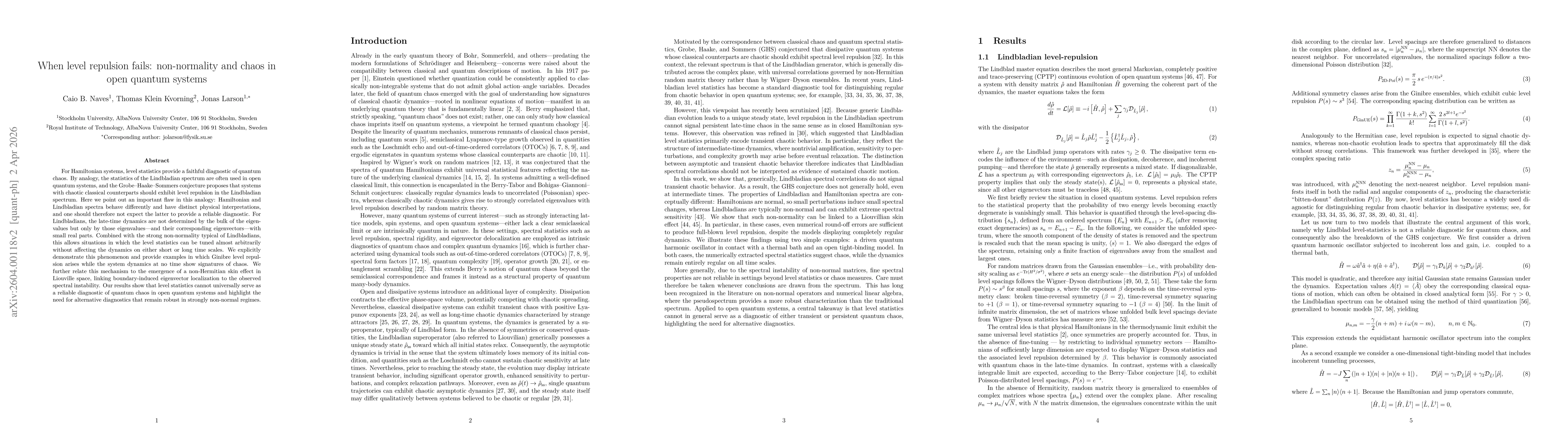Thumbnail for When level repulsion fails: non-normality and chaos in open quantum systems
