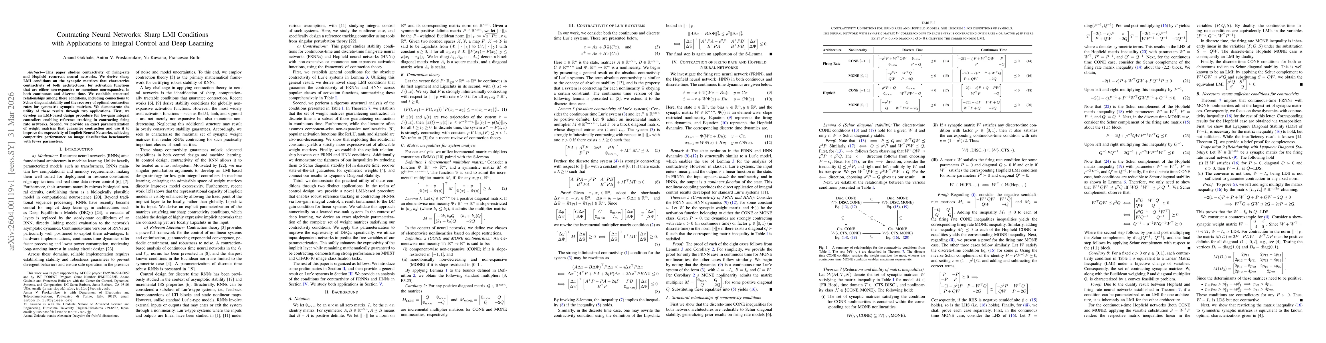Thumbnail for Contracting Neural Networks: Sharp LMI Conditions with Applications to Integral Control and Deep Learning